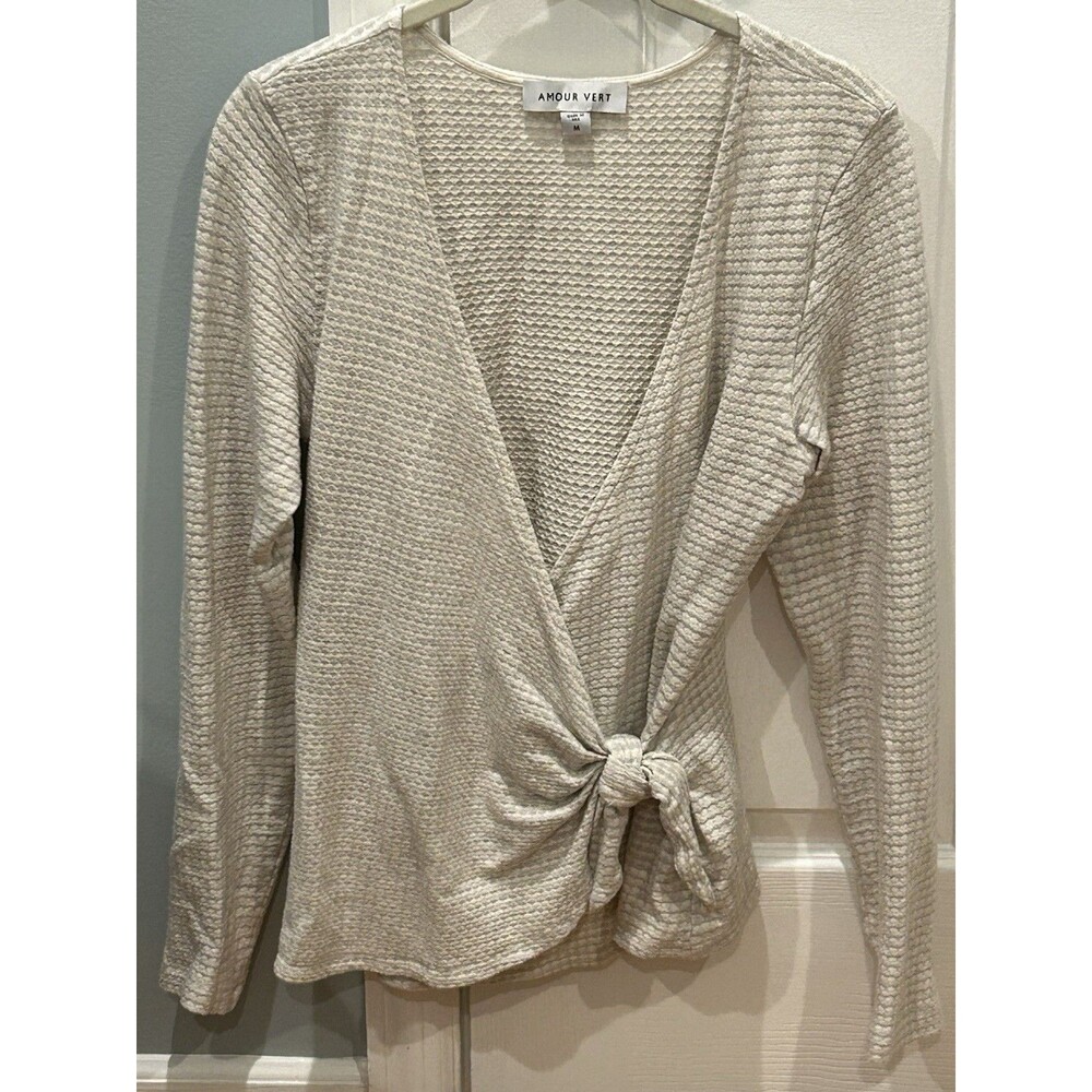 Amour Vert Women's Waffle Knit Side Tie Cardigan Size M